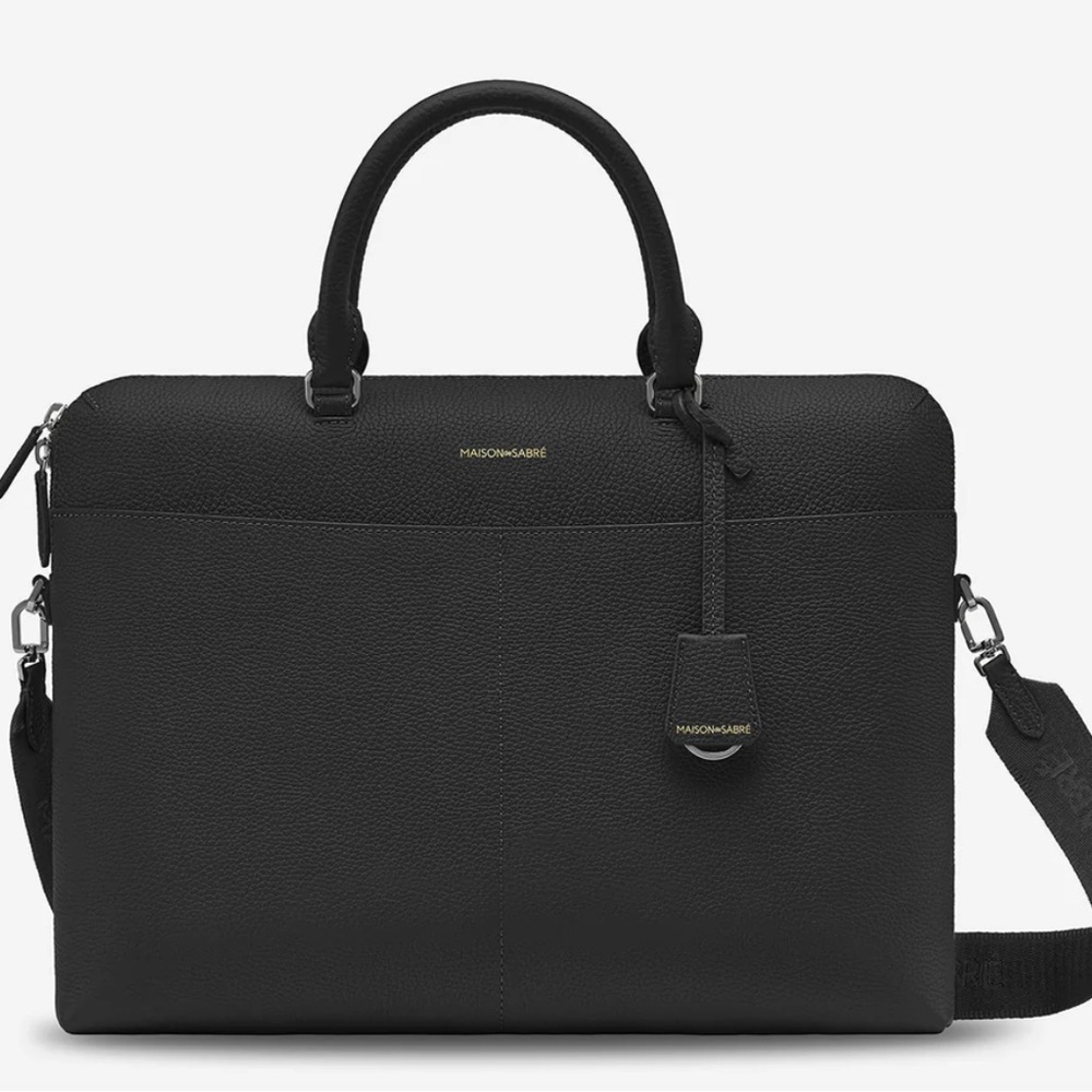 Maison de Sabré black caviar leather laptop case gold hardware - new w/ dust bag